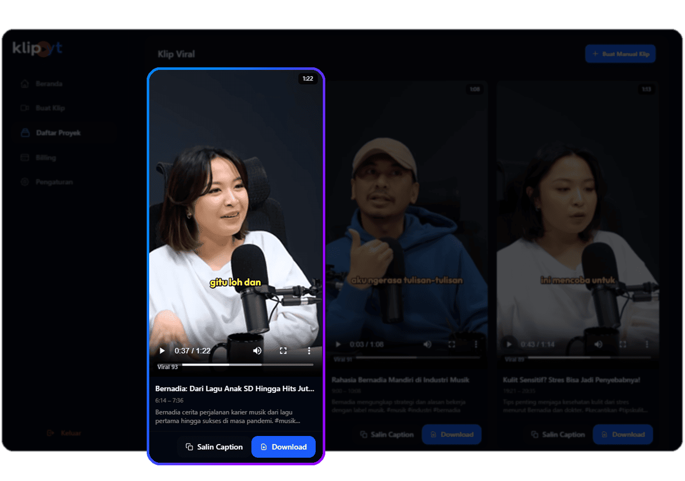 Daftar klip viral hasil AI siap download dan upload ke TikTok atau YouTube Shorts